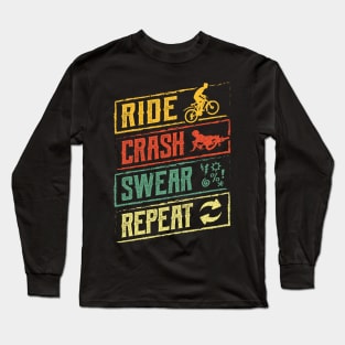 Ride Crash Swear Repeat Mountain Bike Long Sleeve T-Shirt